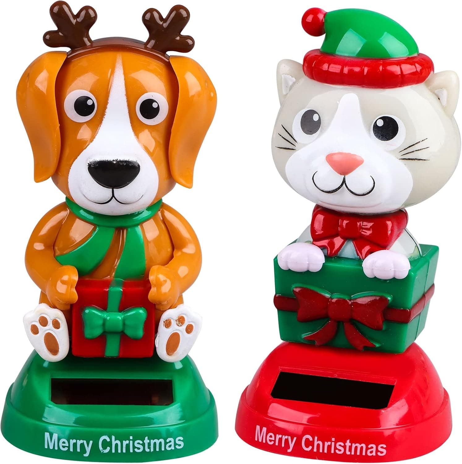 2 Pieces Christmas Solar Dancer Powered Dancing Toys Cat and Dog Shake Dancing Figures Car Ornament Novelty Bobble Head Swing Toys for Christmas Party Supplies Favors