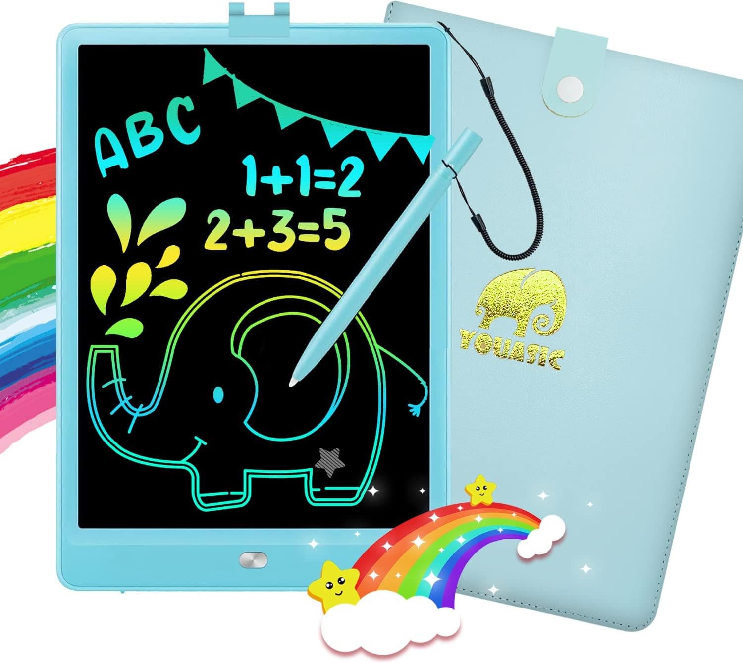 LCD Writing Tablet for Kids - Youasic Drawing Tablet Doodle Board 10inch Colorful Toddler Drawing Pad Learning Toys Gift for Kids 3 4 5 6 7 8 Year Old Girls Boys (Blue)