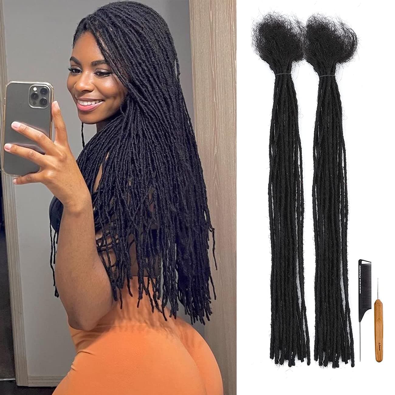 Aonkia Loc Extensions Human Hair for Man/Women Human Hair Dreadlock Extensions 0.2cm Width 16 inch 28 strands Full Hand-made Permanent Dread Locs Extensions Human Hair