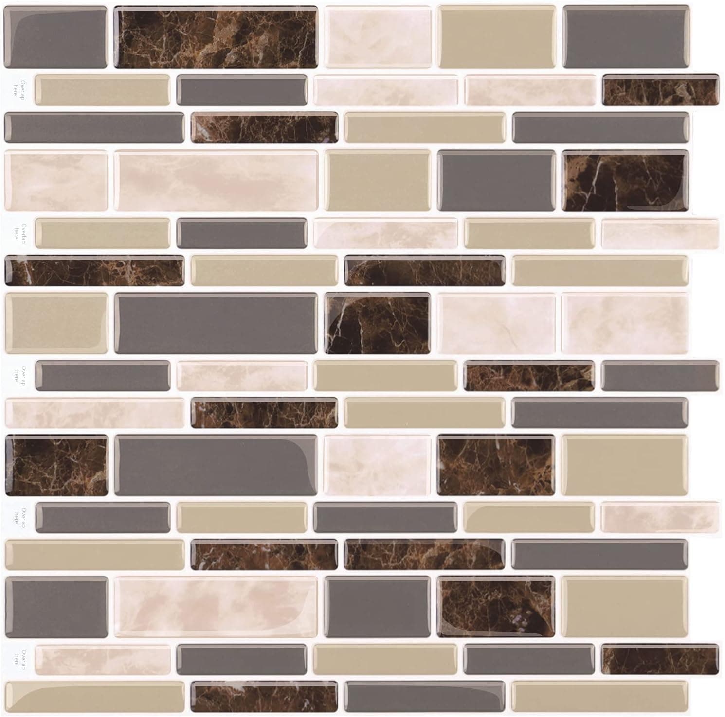 decalmile 10 Pcs 3D Peel and Stick Tile Backsplash 12" x 12" Brown Grey Marble Self Adhesive Wall Tiles Kitchen Bathroom Home Decor (30.5cm x 30.5cm)