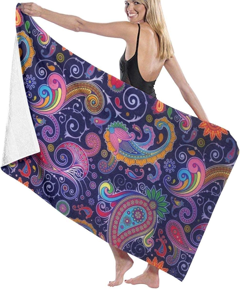 COWDIY Quick Dry Beach Towel, Travel Microfiber Super Absorbent Lightweight Towel for Swimmers, Bath Towels for Kids & Adults, Pool, Water Sports (Colorful Petal and Bud Pattern)