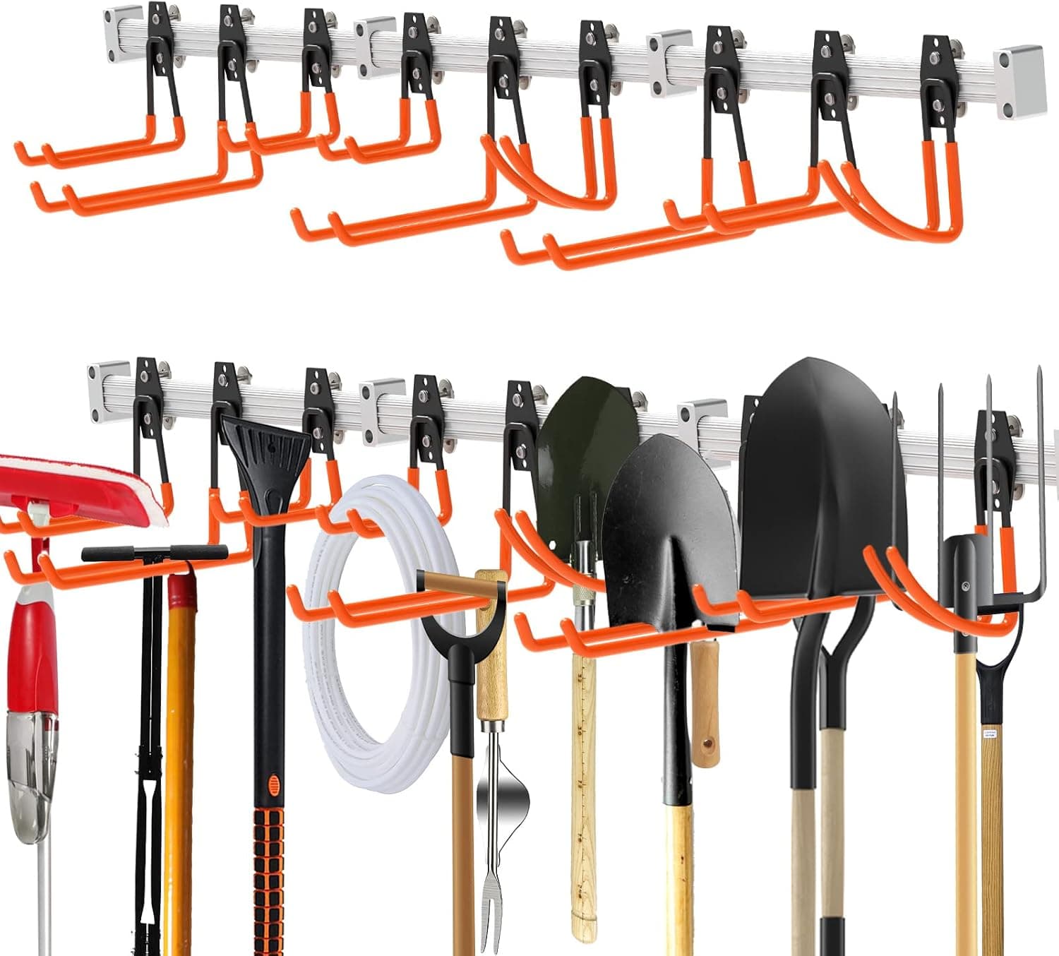 yuzziko Heavy Duty Garage Tool Storage System with 9 Hooks, Steel Organizer Wall Mounted Rack, Ultility Garden Tool Hangers 47 Inch for Broom, Mop, Rake Shovel