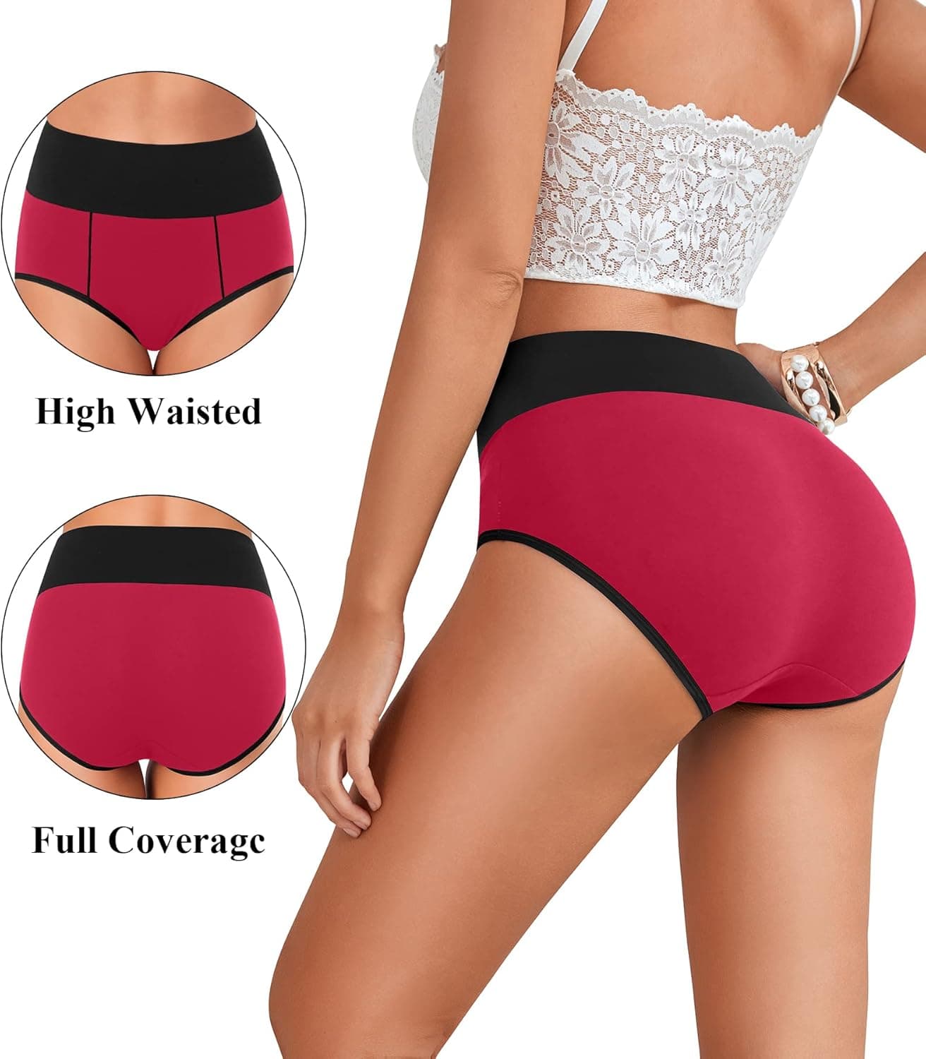 ASIMOON Womens Underwear Cotton Tummy Control High Waisted Panties Ladies Briefs Plus Size
