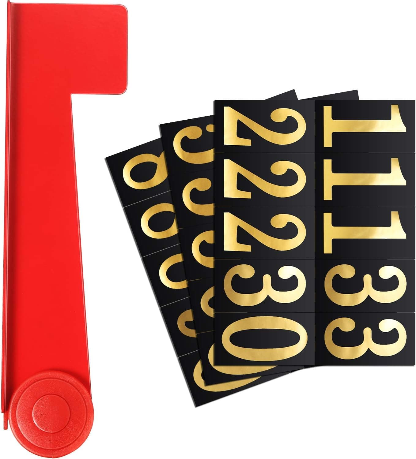 Mailbox Replacement Flag Kit Mailbox Flag Stainless Steel Red Flag with Self-Stick Black and Gold Mailbox Number Stickers Sheet