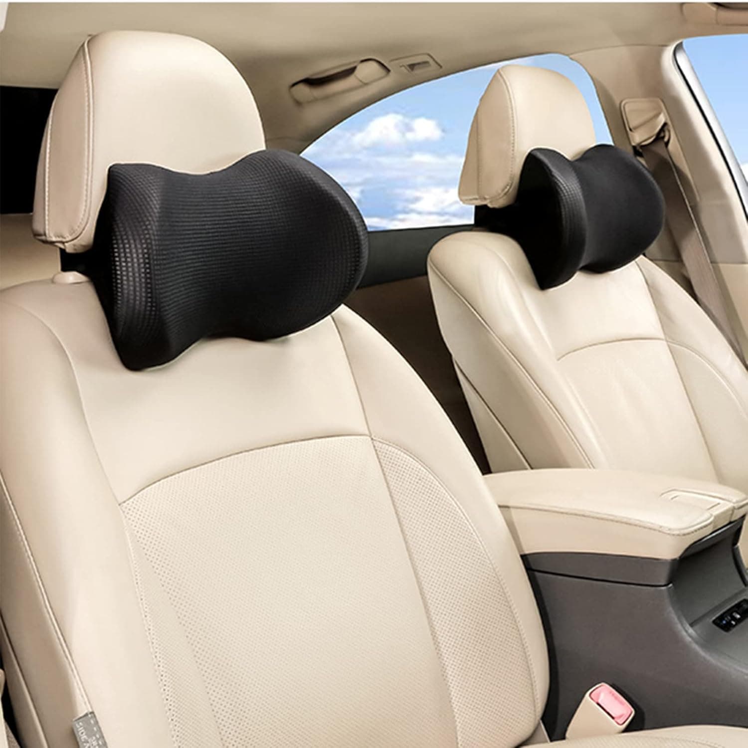 Car Neck Pillow, Car Pillow Neck Pain Relief & Cervical Support with Adjustable Strap, 100% Pure Space Memory Foam and Washable Cover, Ergonomic Design(Black, 1P)
