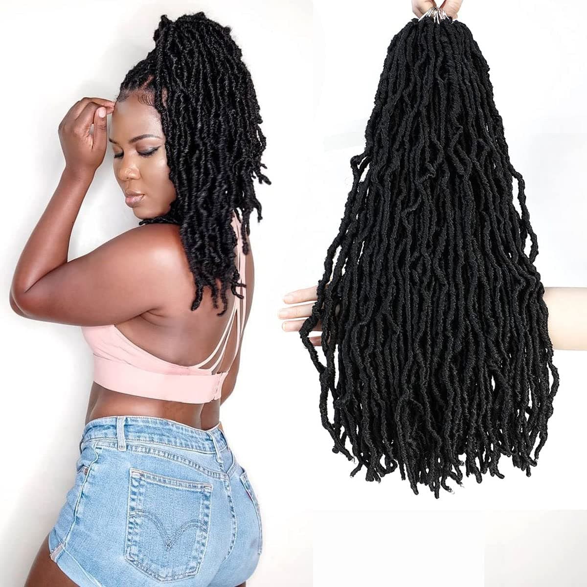 18 Inch 7 Packs Soft Locs Crochet Hair New Faux Locs Pre-looped Goddess Locs Super Lightweight Synthetic Crochet Hair Braids Extensions For Black Women (18inch,7packs,1b,)