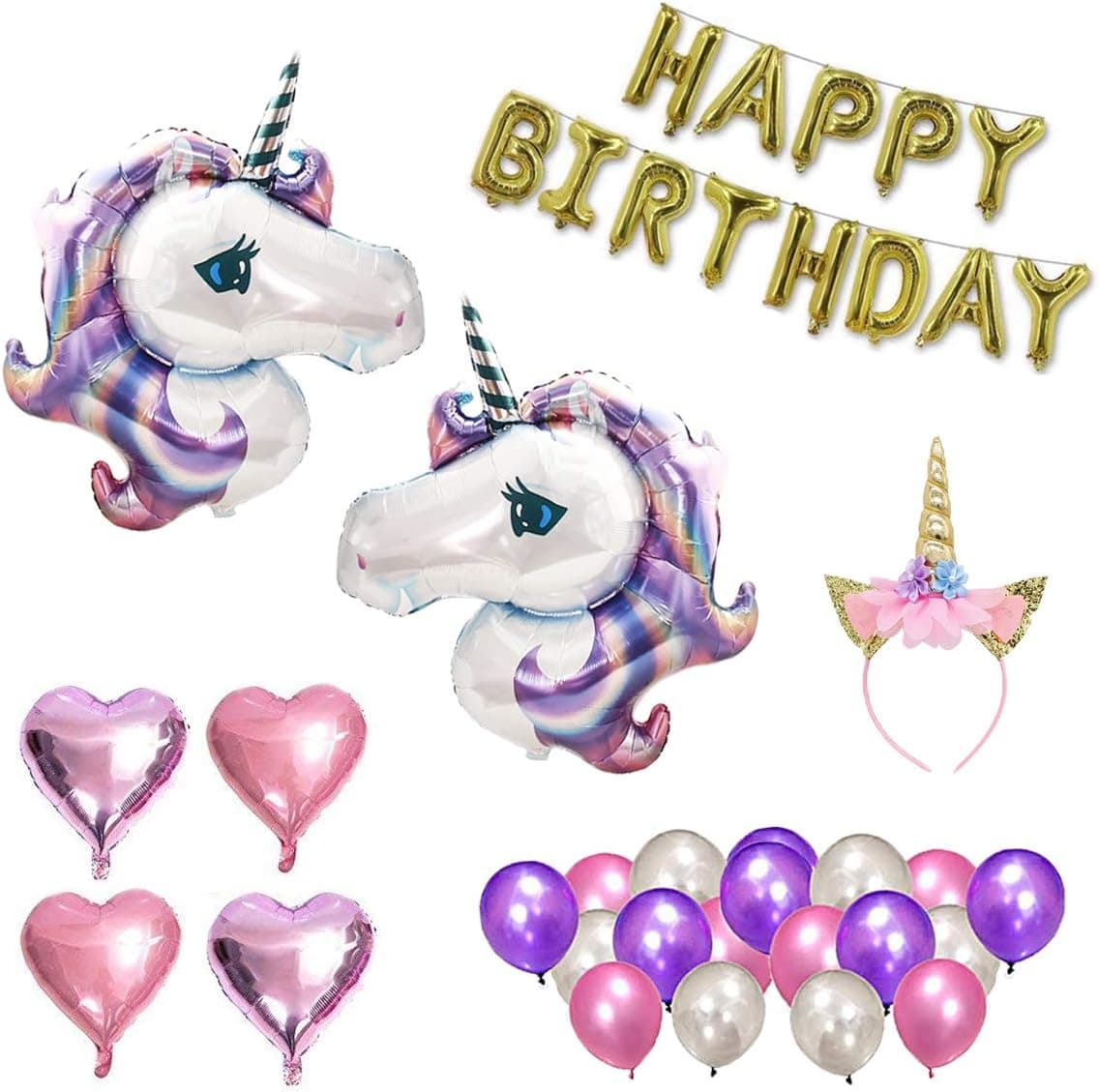 Unicorn Party Supplies and Decorations for Girls Birthday Party, Unicorn Kit with Helium Balloons Gold Glitter Unicorn Headband Horn Unicorn Banner