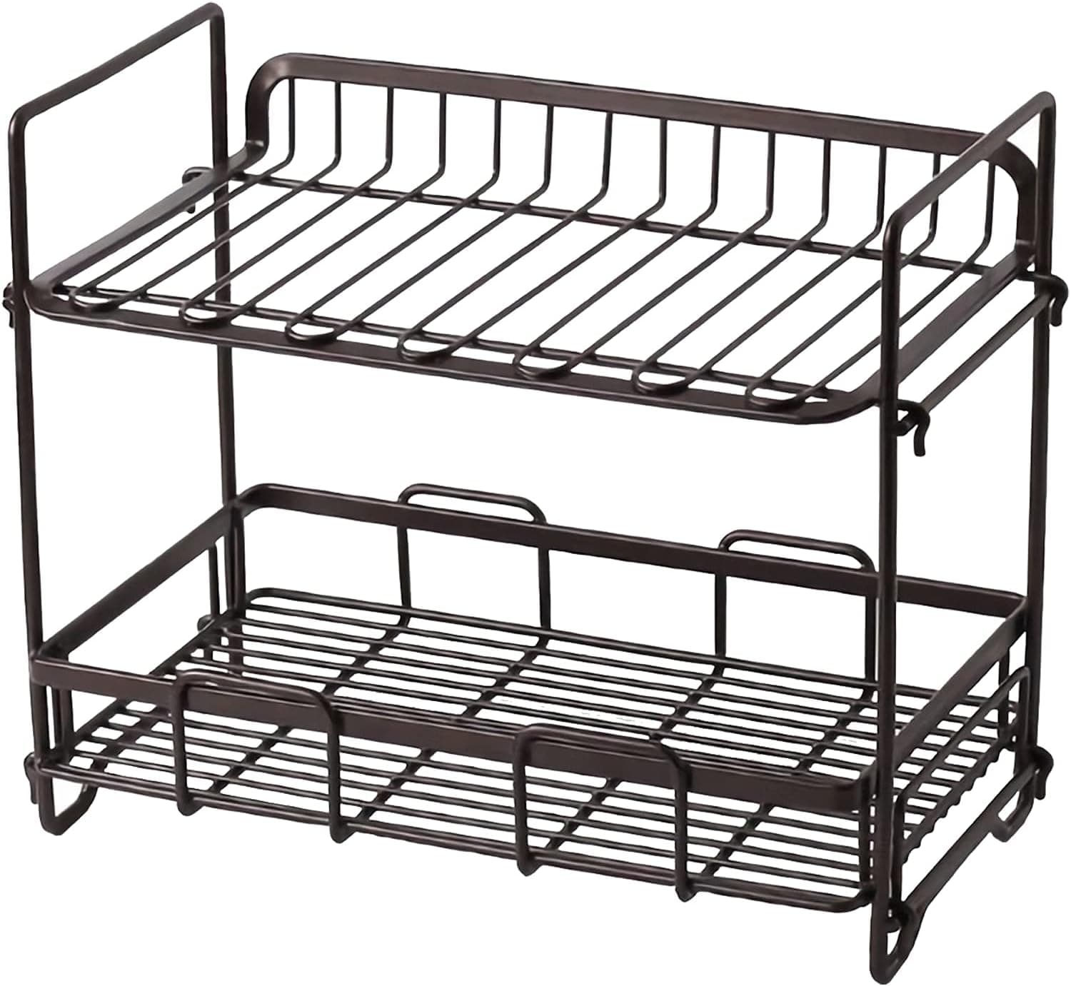 Spice Rack Organizer for Cabinet, 2-Tier Stainless Steel Spice Shelf Standing Rack Countertop Seasoning Organizer, Storage Holder Easy to Install for Pantry, Bathroom, Office