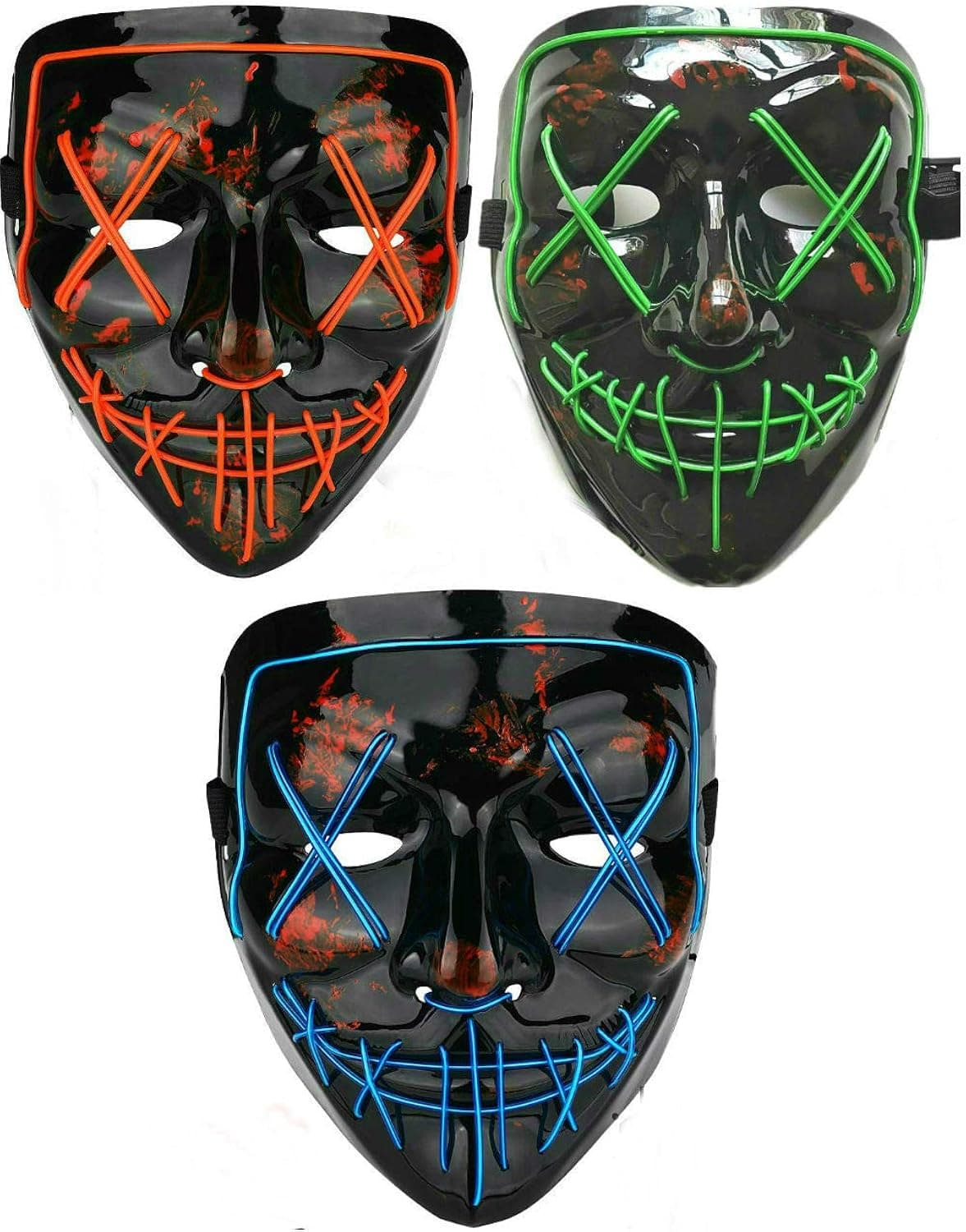 2 Pack Halloween LED Mask Light Up Mask - Scary Frightening EL Wire Cosplay Glowing Mask