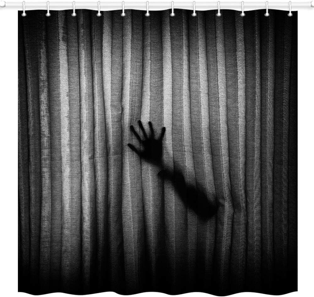 JAWO Funny Black Gray Shower Curtain for Bathroom, Scary Hands Silhouette Shadow Ombre Pattern Bath Curtain, Polyester Waterproof Bathroom Decor Gothic Fabric Shower Curtains, 69x70 Inch