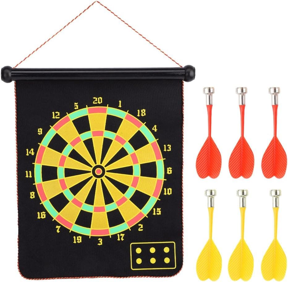 ROSEBEAR Wall Hanging Dart Board Starter Set, Magnetic Double Sided Dart Board with 6 Safety Darts(15inch)