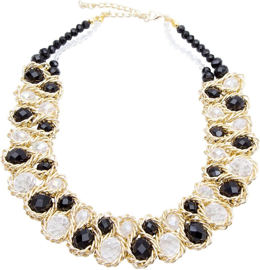 AWAYTR Ladies Choker Necklace Gold Tone Fashion Statement Big Multi Color Crystals Black&White