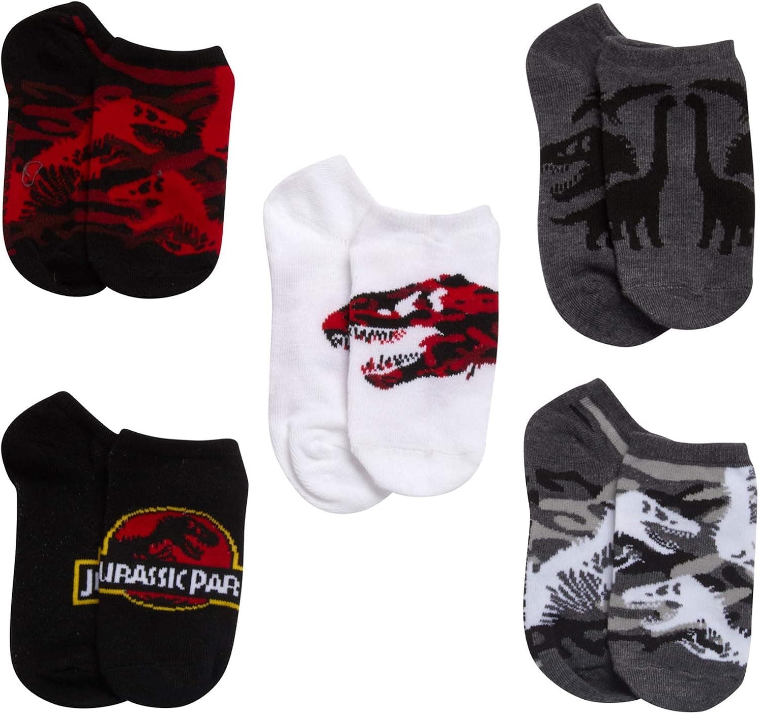JURASSIC PARK BOYS 5 PACK NO SHOW SOCKS