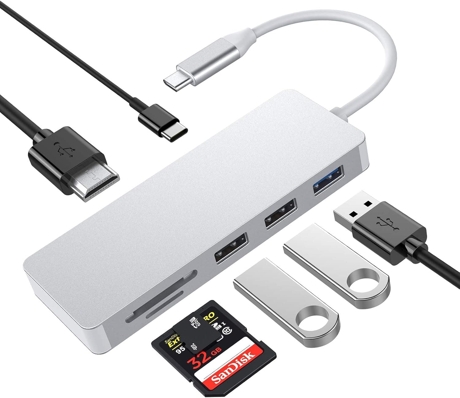 USB C HUB, 7 in 1 MacBook Pro 13/15 Inch Adapter Accessories with USB 3.0/2.0 Ports, TF/SD Card Reader, 4K HDMI Port, USB C Power Delivery, Compatible with MacBook Air/MacBook Pro 2017-2019
