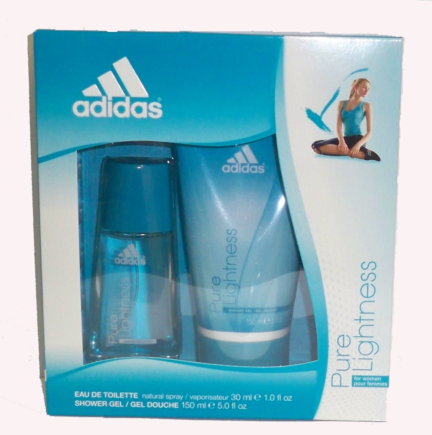 Adidas 2 Piece Gift Set, Pure Lightness (1 Ounce Eau de Toilette Spray, 5 Ounce Shower Gel)