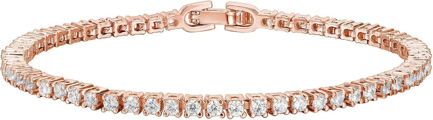 PAVOI 14K Gold Plated Princes Cut Cubic Zirconia Classic Tennis Bracelet | Gold Bracelets for Women | 2mm CZ, Size 6.5-7.5 Inch