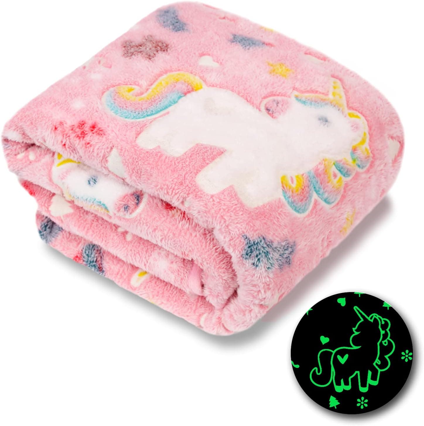 FORESTAR Glow in The Dark Blanket Unicorns Gifts for Girls, Toys for 1 2 3 4 5 6 7 8 9 10 Year Old Girls Birthday Gifts, Soft Warm Furry Kids Throw Blanket, Gifts for Gilrls, 50"×60" Pink