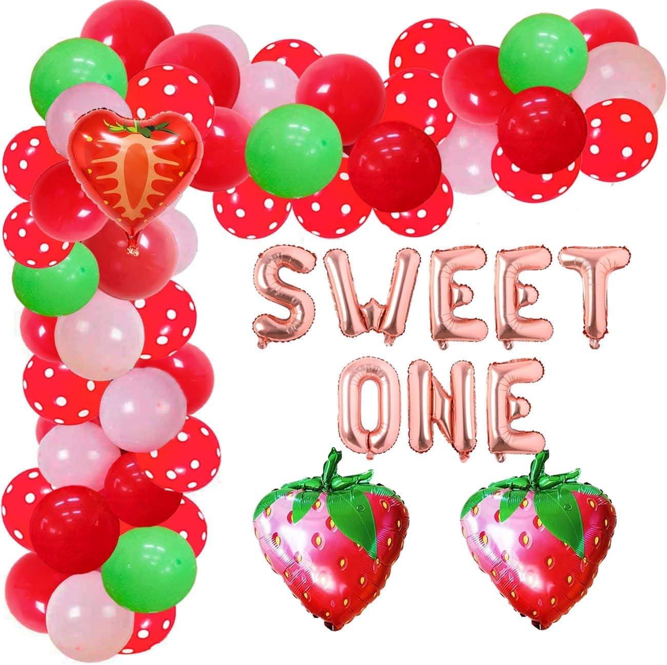 Sweet One Strawberry Theme Birthday Party Decorations Strawberry Balloon Garland Set for Girl 1st 2nd Birthday Party Supplies