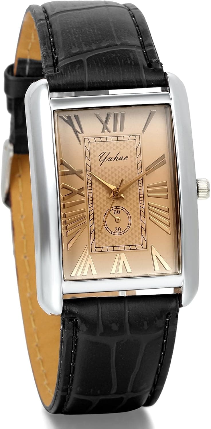 JewelryWe Men Women Square Wristwatch His and Her Couple Watch Set Leather Band Dress Watch for Men Women, for Valentine’s Day