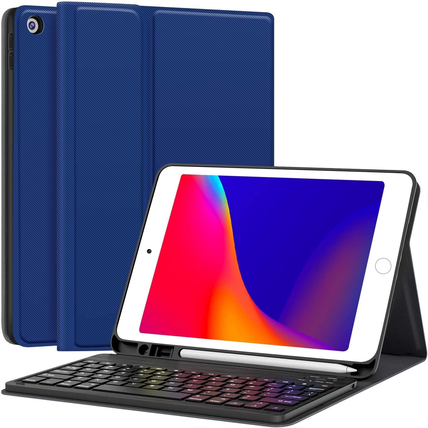 Keyboard Case for iPad 9th Generation (2021)/8th Gen/7th Gen 10.2 Inch, CHESONA Detachable Wireless with Pencil Holder Stand Folio Keyboard Cover for New iPad 9th Gen/8th Gen/7th Gen 10.2”, Blue