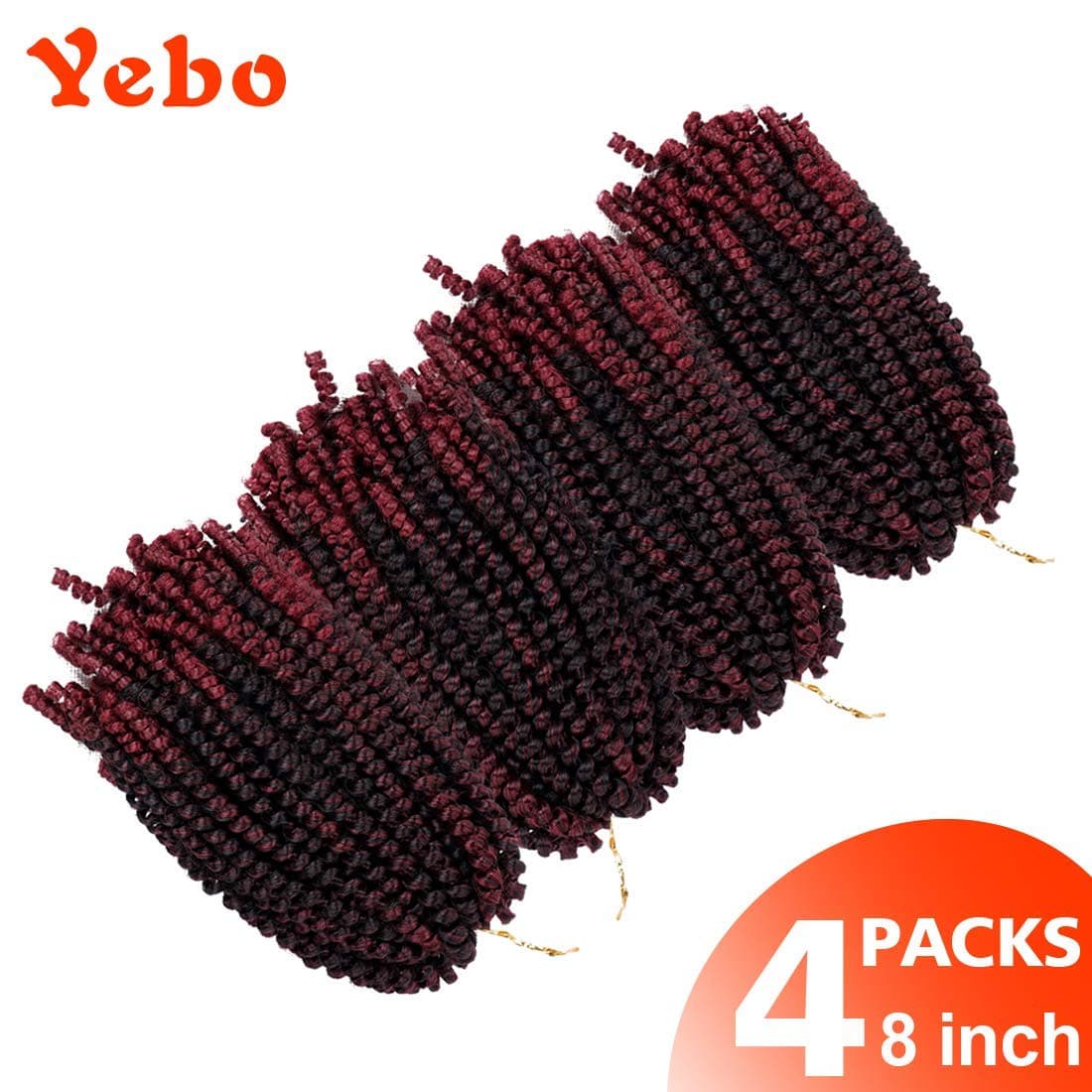 YEBO Spring Twist Hair 4 Packs 8 Inch Spring Twists Crochet Braiding Hair Ombre Colors Synthetic Hair Extensions 30 Strands/Pack, 110g/Pack(TBUG,8Inch)