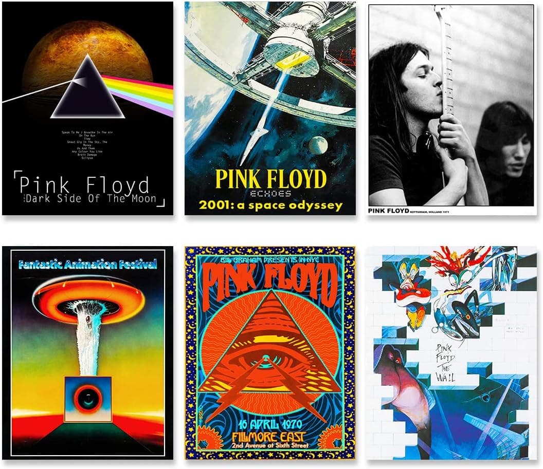 SHANDLER Pink Floyd Poster-Set of 6 Pcs Unframed Canvas 8*10in Band Posters Cool Posters Rock Posters Retro Poster Album Posters Music Posters Rock Band Posters for Men Teens Boys Fans Music Lovers