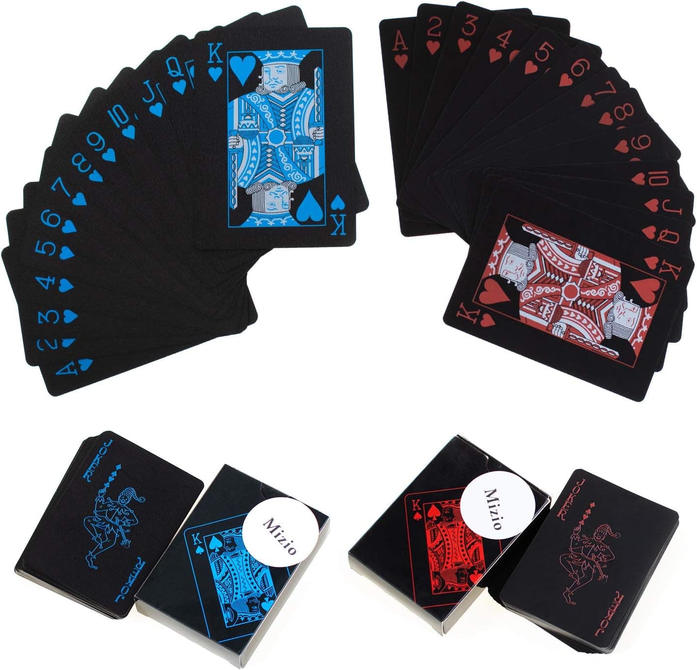 Waterproof Plastic Poker Playing Cards, Black PVC Poker Table Cards Classic Magic Tricks Tool Deck (2 Pack)(Blue+Red)