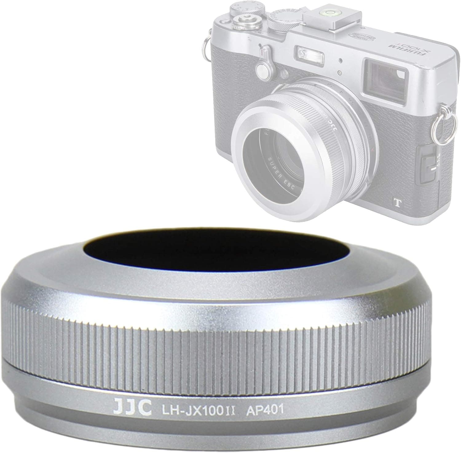 JJC LH-JX100 II Silver Metal Lens Hood/ 49mm Filter Adapter Ring for Fujifilm X70 X100 X100S X100T X100F X100V, Fuji X100S, Fuji X100F, Fuji X100V Lense Hood Shade, Fujifilm LH-X100 Hood Replacement