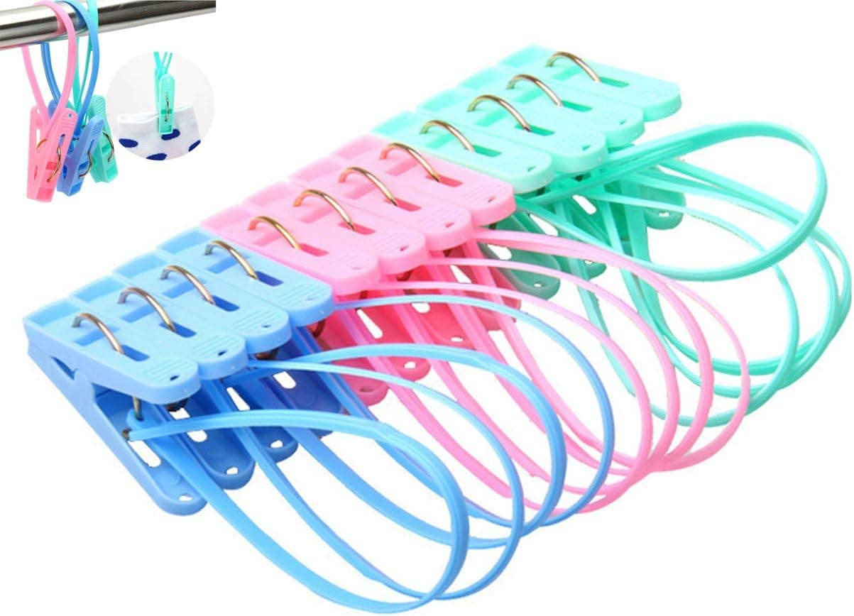 yueton Pack of 12 Clothes Peg Clip Pins Rope Hanging Clothesline Windproof Hanger (Multicolor)