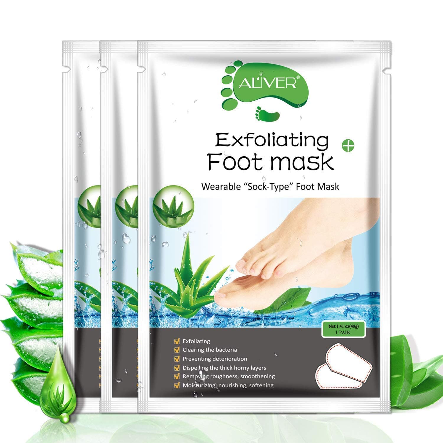 Foot Peel Mask 3 Pack, Peeling Away Calluses and Dead Skin Cells, Make Your Feet Baby Soft, Exfoliating Foot Mask, Repair Rough Heels, Get Silky Soft Feet- Natural Treatment (Aloe)