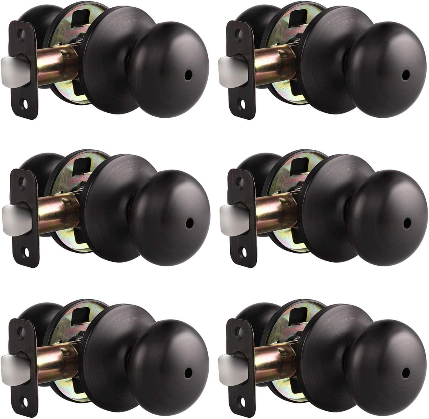 Probrico Keyless Privacy Door Knobs with Lock,Interior Door Locks for Bedroom Bathroom,Ball Shape Door Lockset in Oil Rubbed Bronze Finish,6 Pack