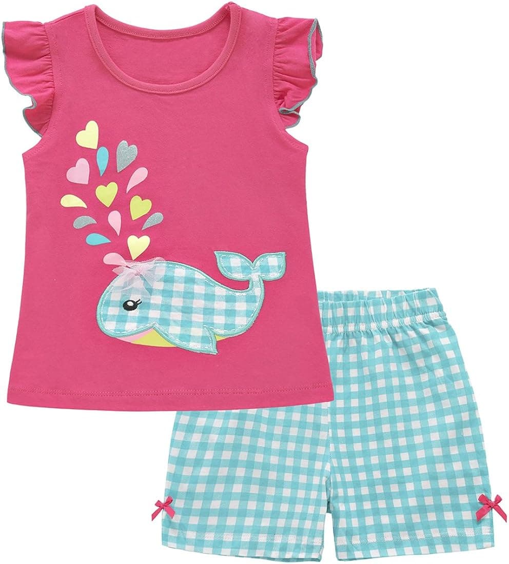 Manioiity Baby Girls Clothes Sleeveless T-Shirts Shorts Set 2pcs Cute Toddler Little Outfits Clothing