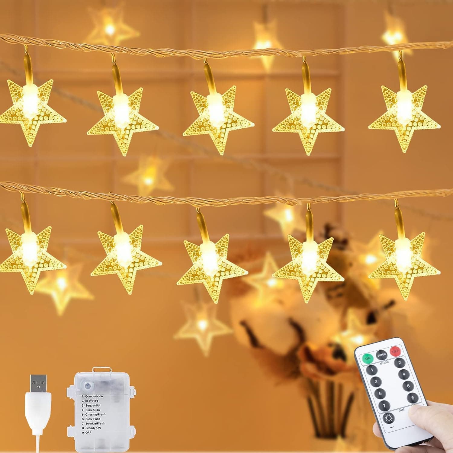 50FT 100 LED Star String Lights USB Plug-in 8 Modes Twinkle Star Fairy String Lights Waterproof, Extendable for Bedroom Wall, Wedding Party, Indoor Outdoor Christmas Decoration
