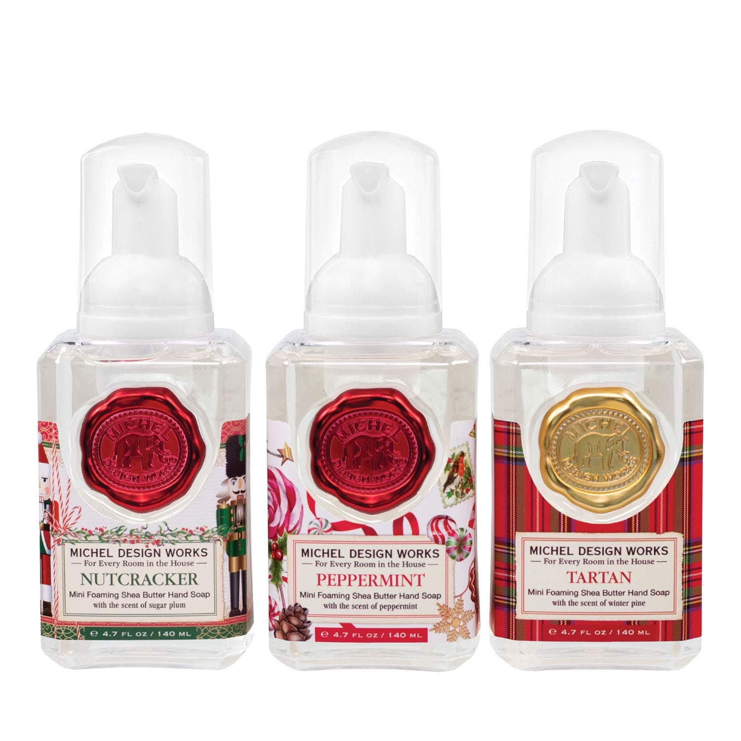 Michel Design Works Mini Foaming Soap 3-Pack Set (Nutcracker, Peppermint, Tartan)