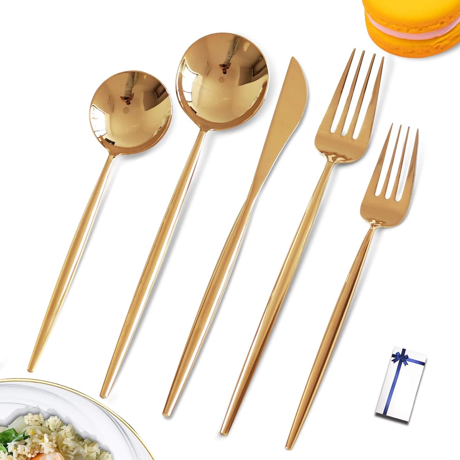 Gold Silverware Set Gold Cutlery Set 18/10 Stainless Steel Gold Utensils Set Gold Mirror Flatware set for 4,Tableware Spoons and Forks Silverware for Home Restaurant and Wedding,Gift Box With Ribbon