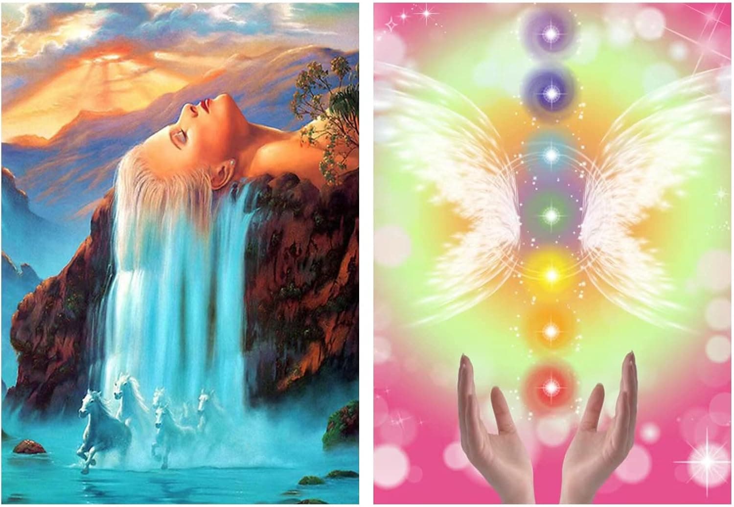 Gifmore 2 Packs Diamond Painting Kits, DIY Diamond Art Painting Kits for Kids and Adults Beginners - 12 x 16 inch - Waterfall Girl and Chakras