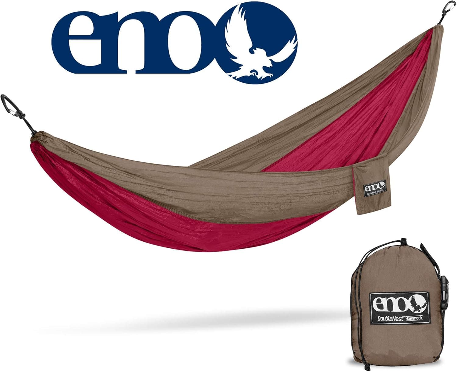 ENO - Eagles Nest Outfitters DoubleNest Hammock, Portable Hammock for Two, Khaki/Maroon (FFP)