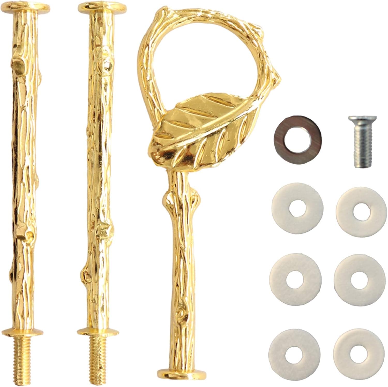 Happy Will 3 Tier 14" Heavy Metal Cake Stand Holder Fruit Plate Stand Fitting Hardware Rod with Stylus (Golden_Leaves)