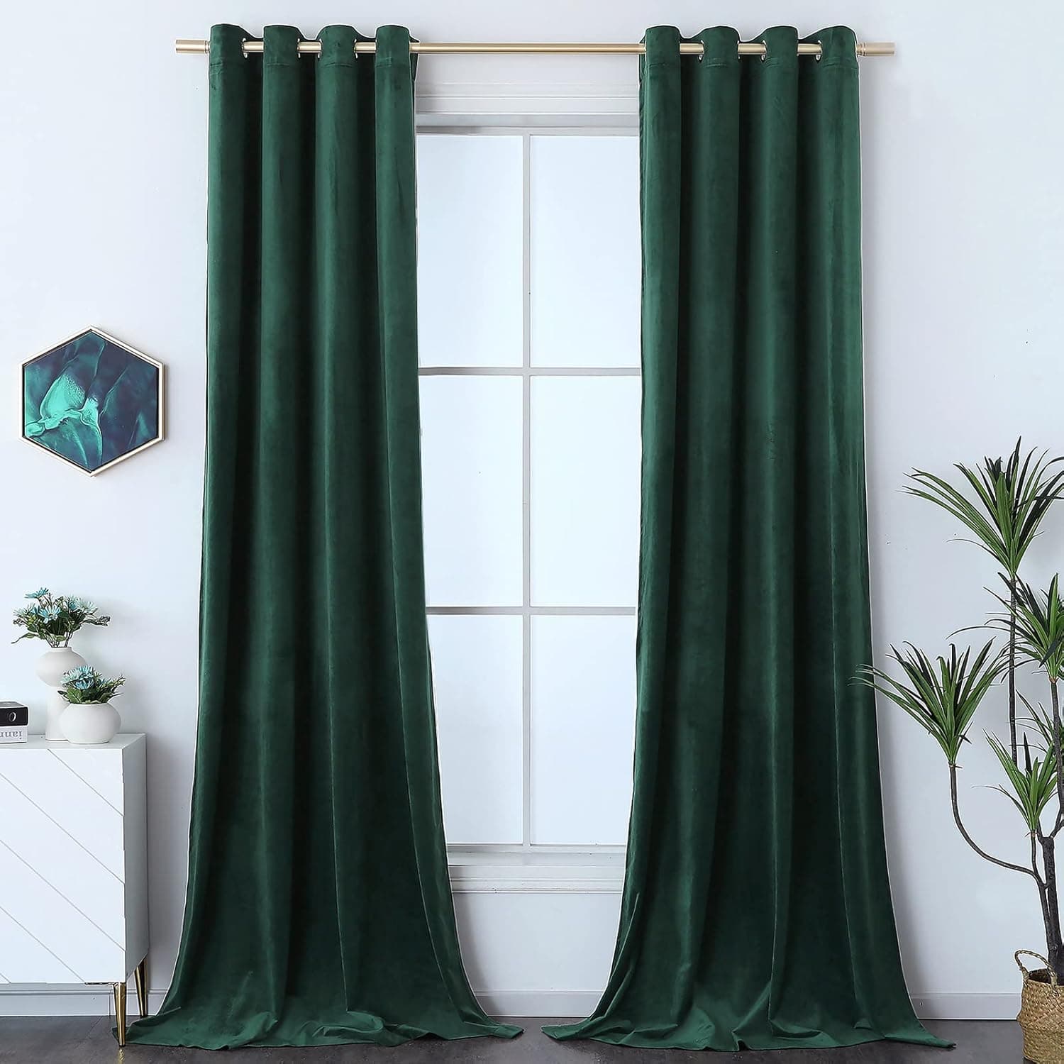 Timeper Velvet Curtains for Sliding Door - Blackout Thermal Insulated Curtains with Grommet, Extra Long 120 inches Curtains for Living Room/Hotel, Dark Green, W52 x L120, 2 Panels