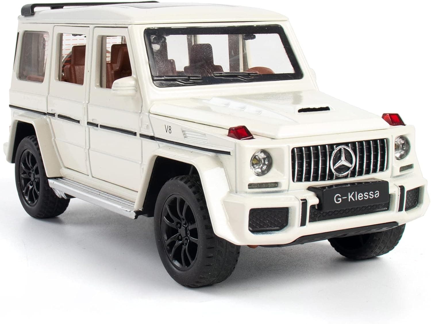 iLooboo Alloy Collectible White Benz G63 AMG Toy Vehicle Pull Back Die-Cast Car Model with Lights and Sound