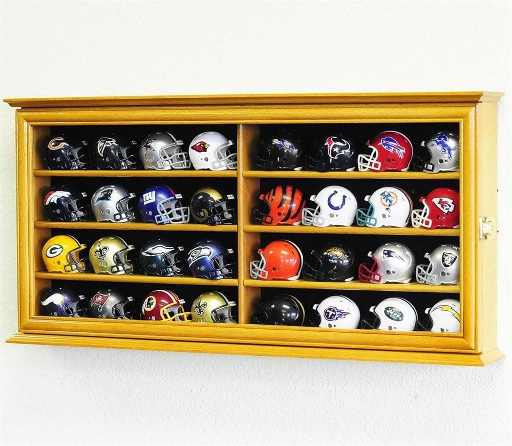32 Pocket Pro Mini Helmet Display Case Cabinet Holders Rack w/UV Protection