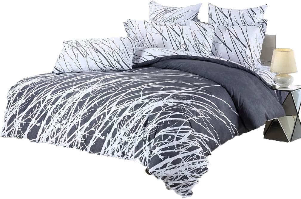 Swanson Beddings Tree Branches 3-Piece 100% Cotton Bedding Set: Duvet Cover and Two Pillow Shams (Gray-White, Queen)