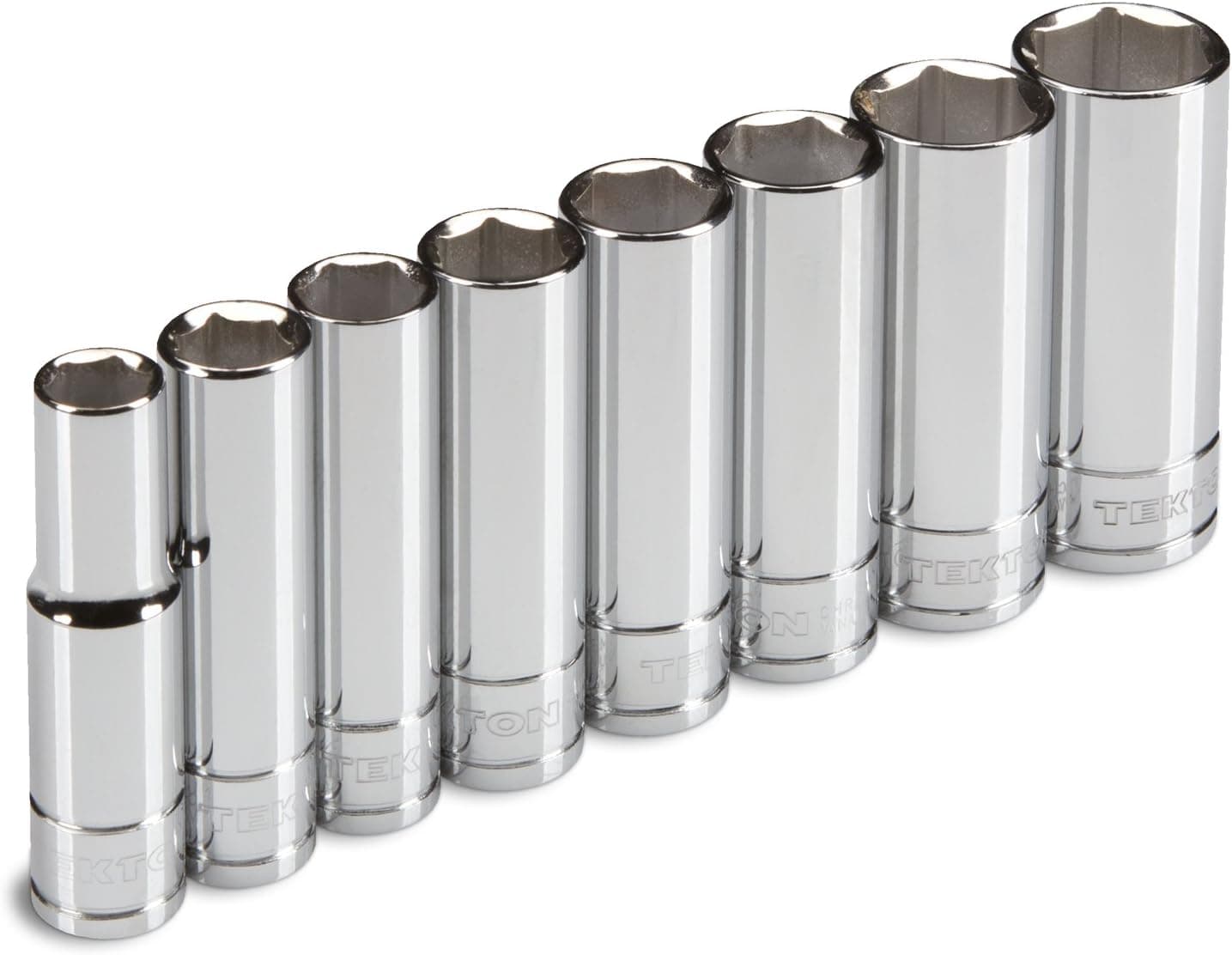 TEKTON 3/8-Inch Drive Deep Socket Set, Metric, Cr-V, 10 mm - 19 mm, 8-Sockets | 1240