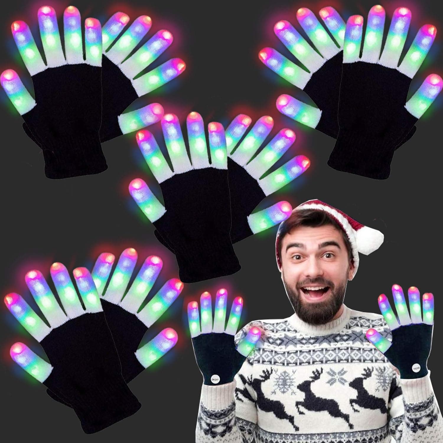 AMENON 4 Pairs LED Gloves Light Up Gloves Flashing Finger Gloves for Kids Teens Glow in The Dark Neon Rave Party Supplies Holiday Toy Gift Birthday Carnival Christmas Party Favors Supplies