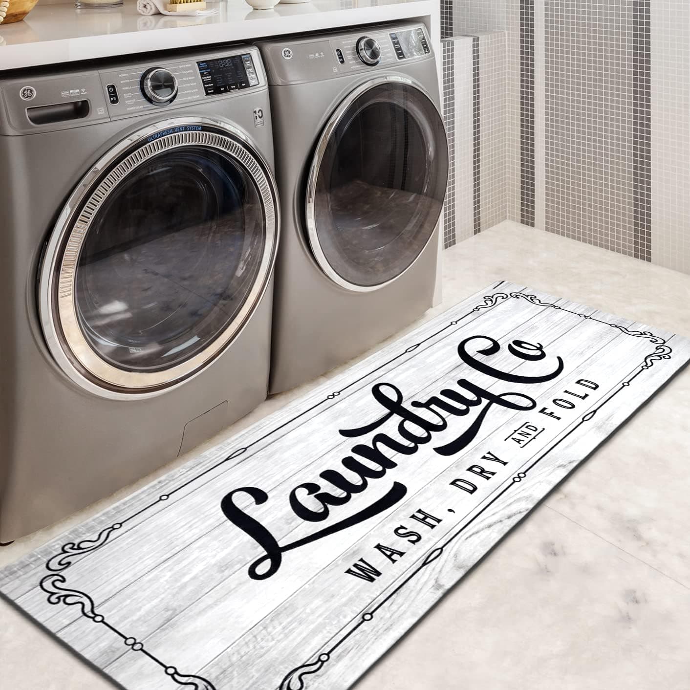 EARTHALL Laundry Room Rug Runner Light 20"x59" Non Slip Waterproof Laundry Mats for Laundry Room Decor Washable Floor Laundry Rug for Laundry Room, Mudroom, Kitchen, Washroom