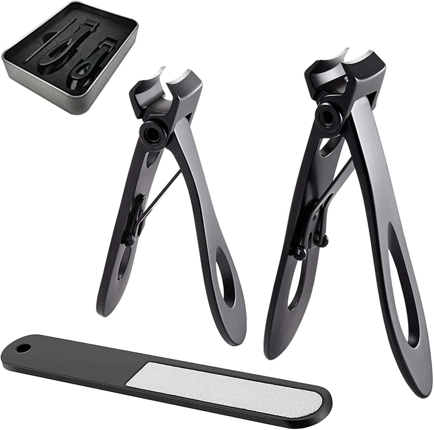 Nail Clippers for Thick Nail,4 Pcs Wide Jaw Opening Oversized Stainless Steel Nail Cutter Set with Nail File&Gift Box,Large Toenail Fingernail Clipper Trimmer for Men,Seniors,Adults(Black)