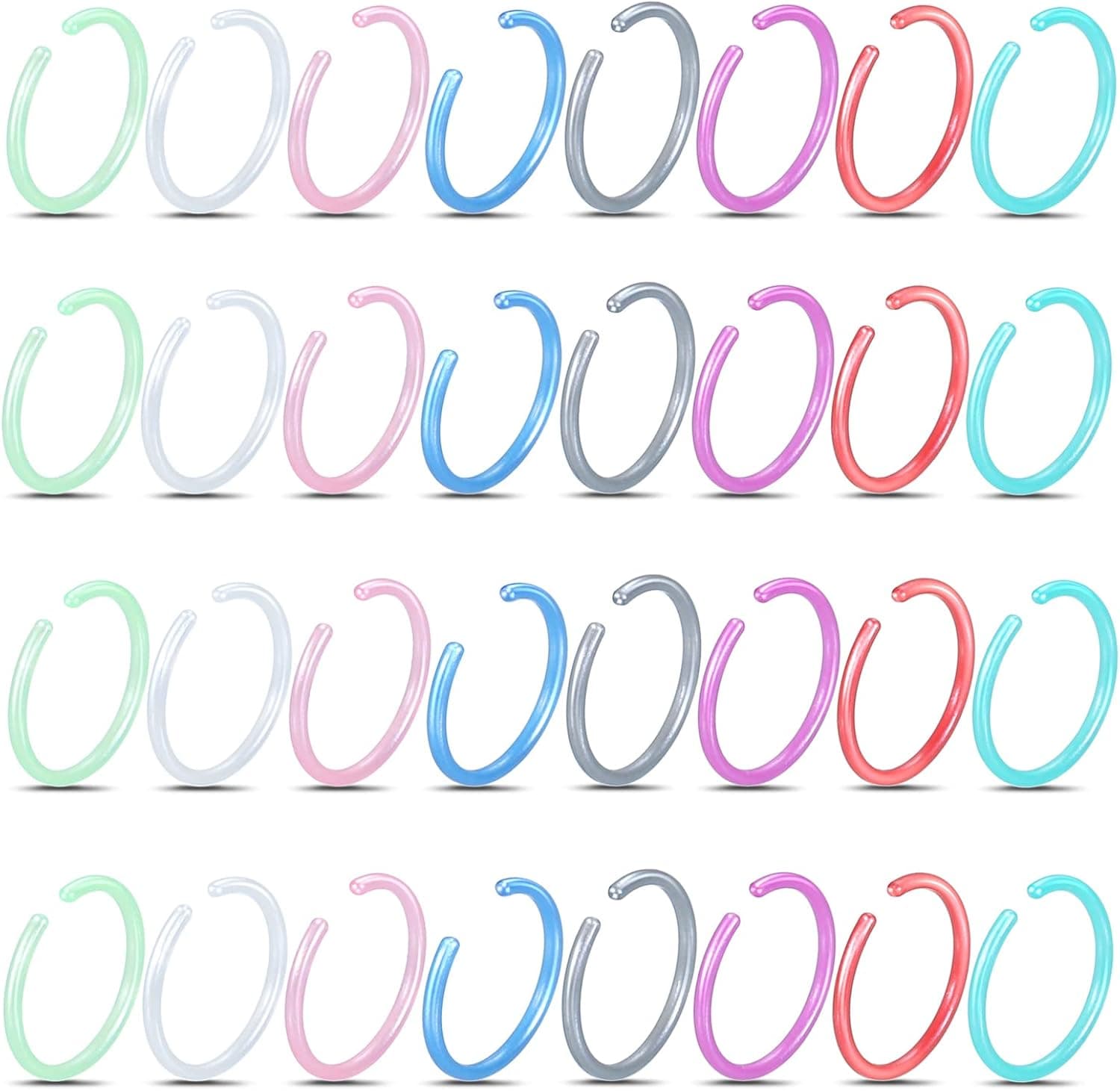 Oveta 8-32PCS 16G/20G Nose Rings Hoop Retainer Colorful Clear Bioflex Acrylic Septum Rings Cartilage Tragus Earrings Piercing Retainer Seamless Ring Hoop 5/16'' or 3/8''
