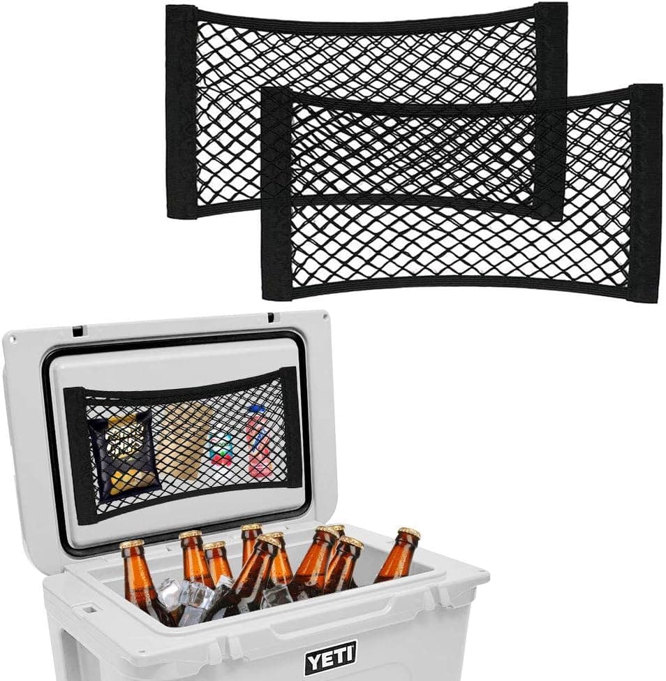 Picowe 2 Pack Cooler Storage Bag, 20.1 x 10.6inch Cooler Organizer, Cooler Nylon Mesh Organizer, Adhesive Backed Elastic Nylon Mesh Storage Net