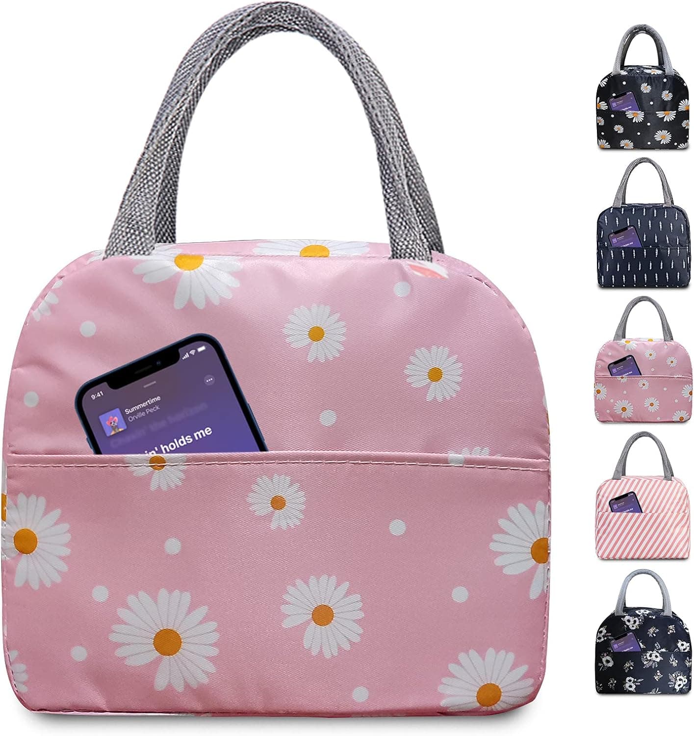 TELLUMO Lunch bag, Insulated Lunch Bag for Women Men Small Lunch Box Container Reusable Leakproof Tote for Office, Work, School, Beach or Travel (Daisy Pink)