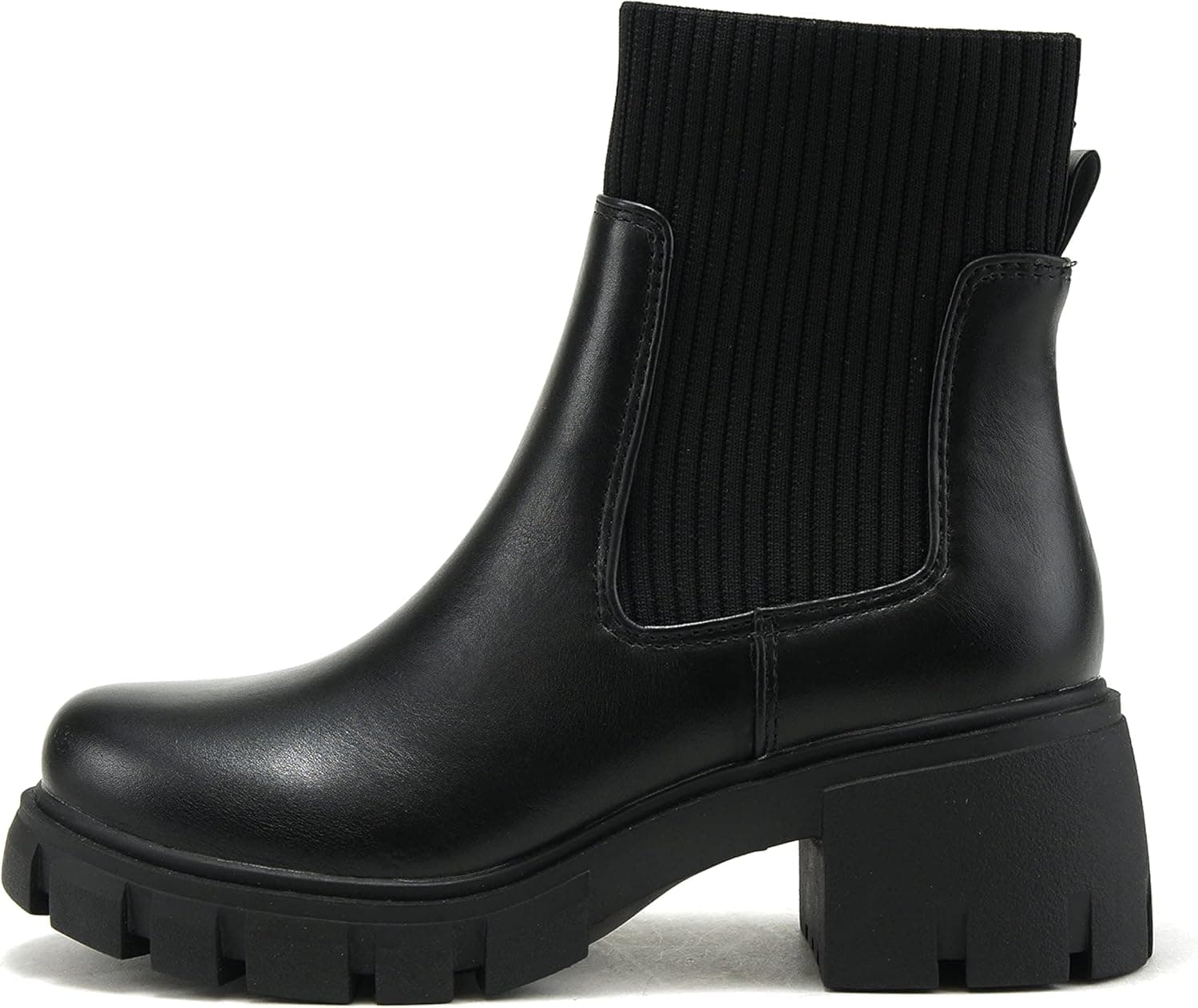 Soda ZORDY ~ Women Lug Sole Mid Heel Chelsea Fashion Elastic Sock Shaft Ankle Bootie